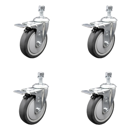 Service Caster 5 Inch SS Thermoplastic Rubber 1/2 Inch Threaded Stem Caster Set Total Lock Brake SCC-SSTSTTL20S514-TPRB-121315-4